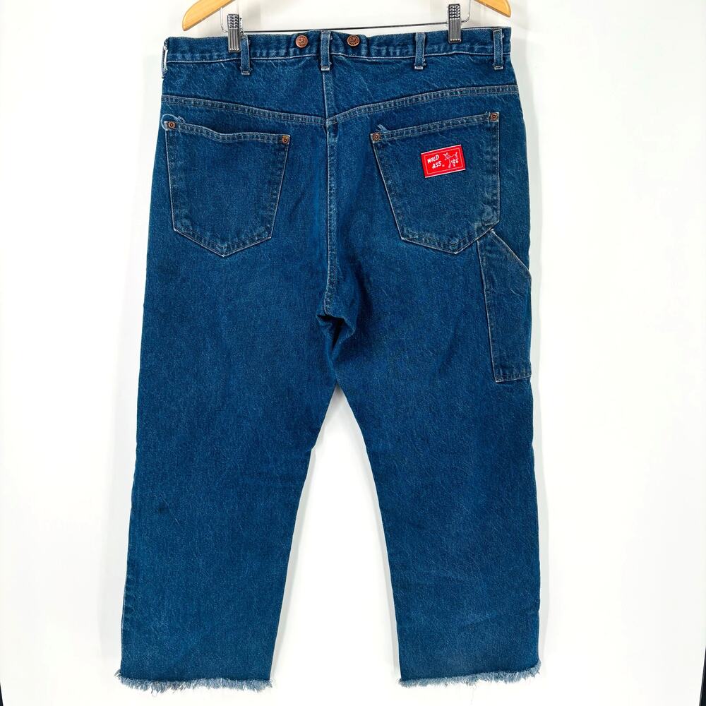 Vintage Wild Ass Jeans Brand 38x30 Men Blue Denim 80’s 90’s Baggy Skater Raw Hem